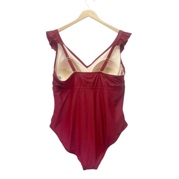 NWT Kona Sol One Piece Swimsuit Size 22W Brick Red Ruffle Strap Ruched Plus Size - Picture 6 of 16